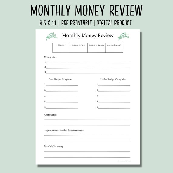 Monthly Money Review Monthly Financial Reflection Monthly - Etsy