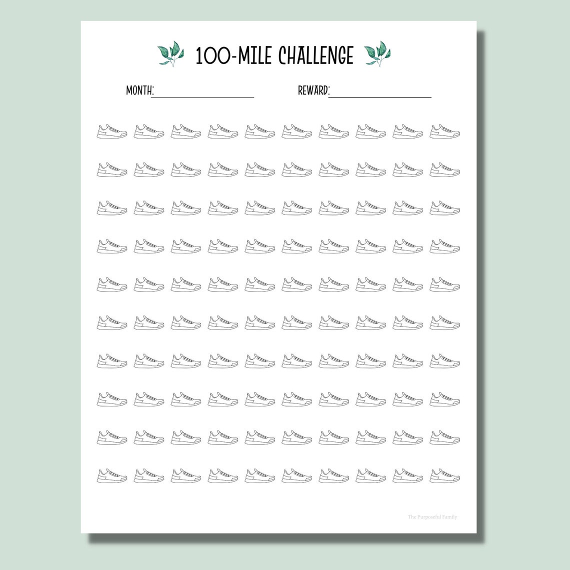 100 Mile Challenge Tracker Printable Running Tracker Walking Tracker