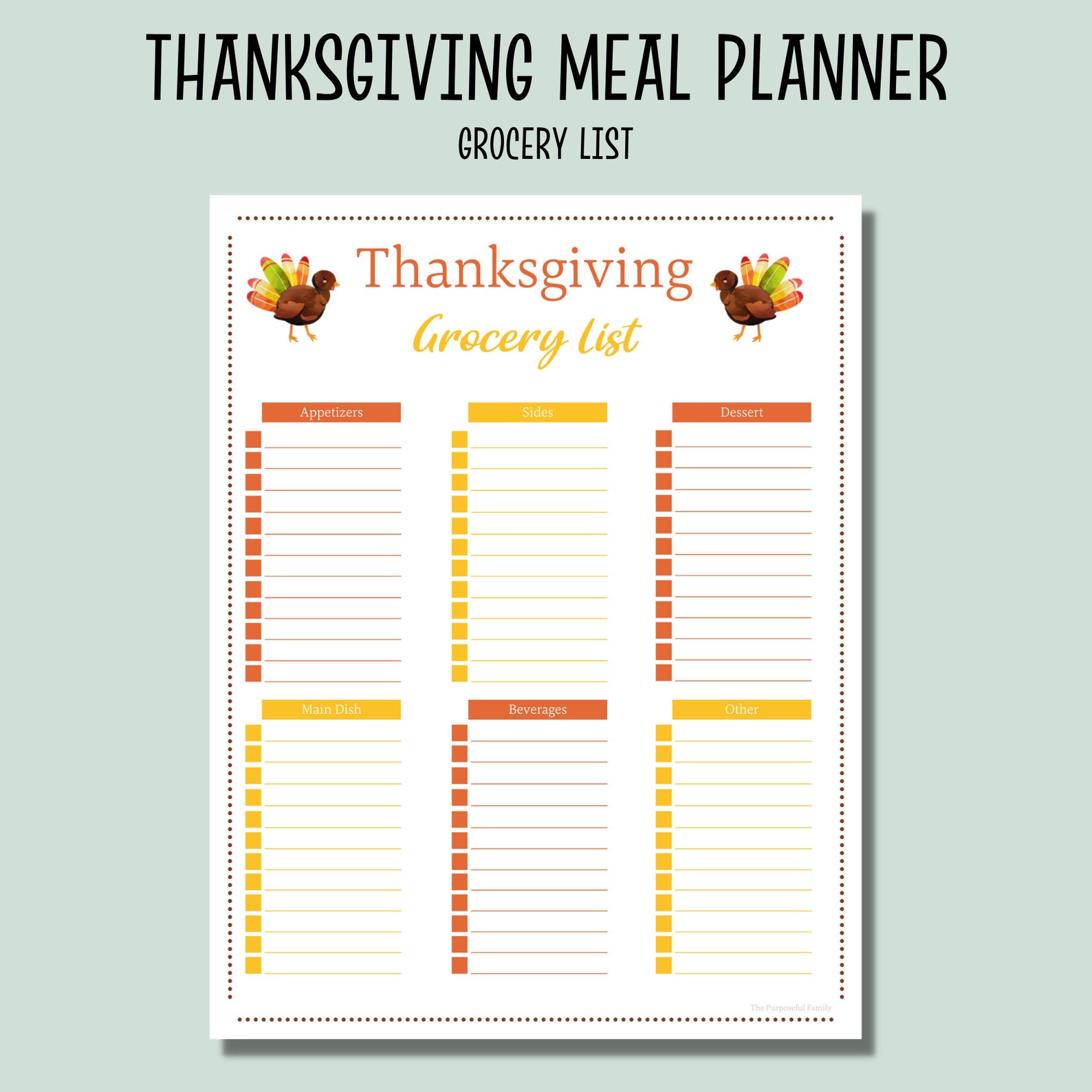 Thanksgiving Meal Planner Printable Thanksgiving Menu Etsy