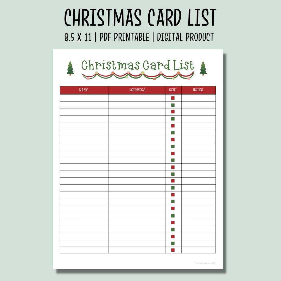Christmas Card List Printable Checklist Holiday Card Tracker Christmas