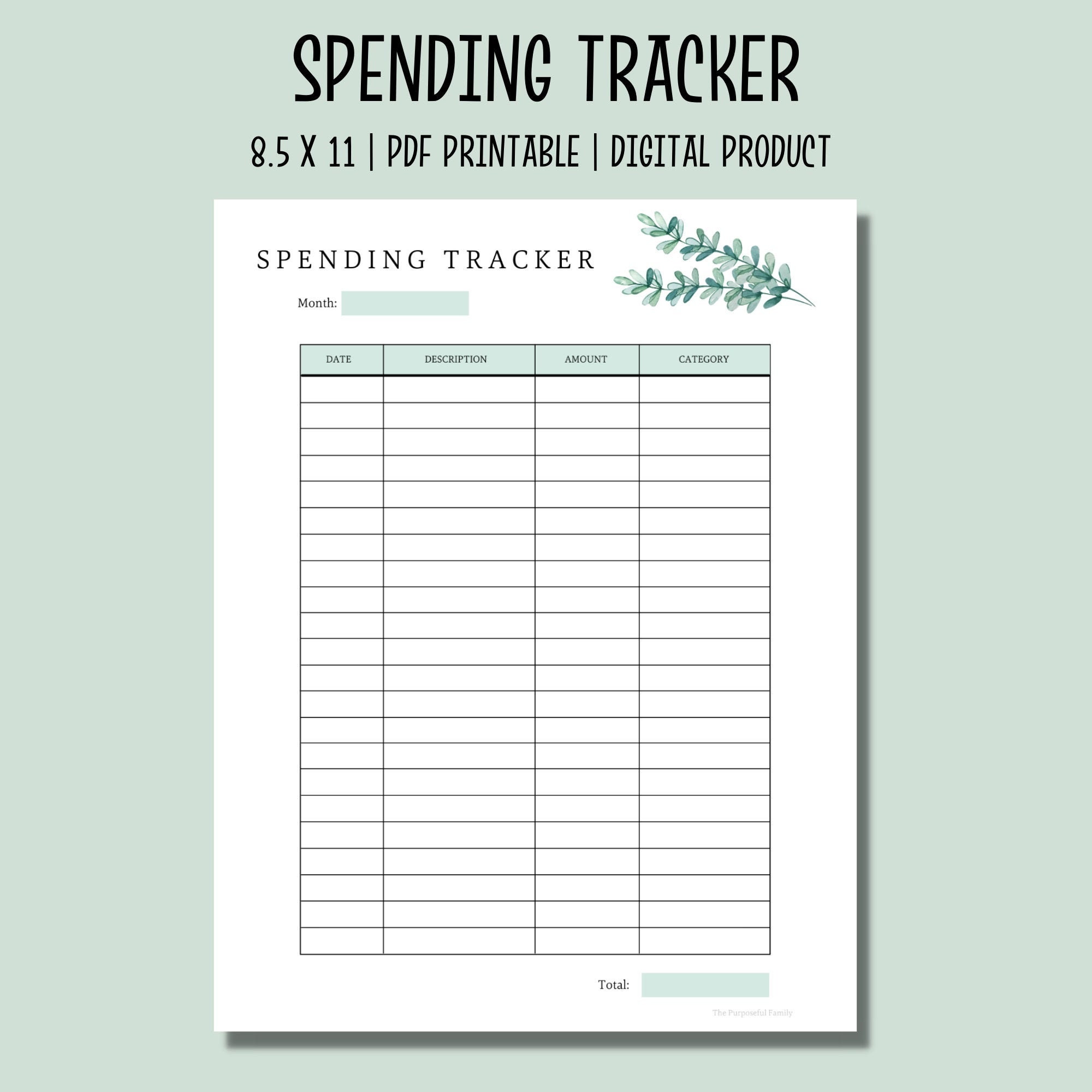 Spending Tracker Printable Budget Sheet Printable Spending Etsy