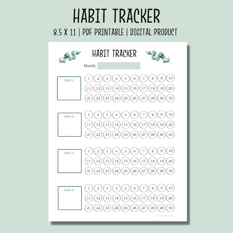 Habit Tracker Printable PDF Habit Log Monthly Habit Tracking Etsy