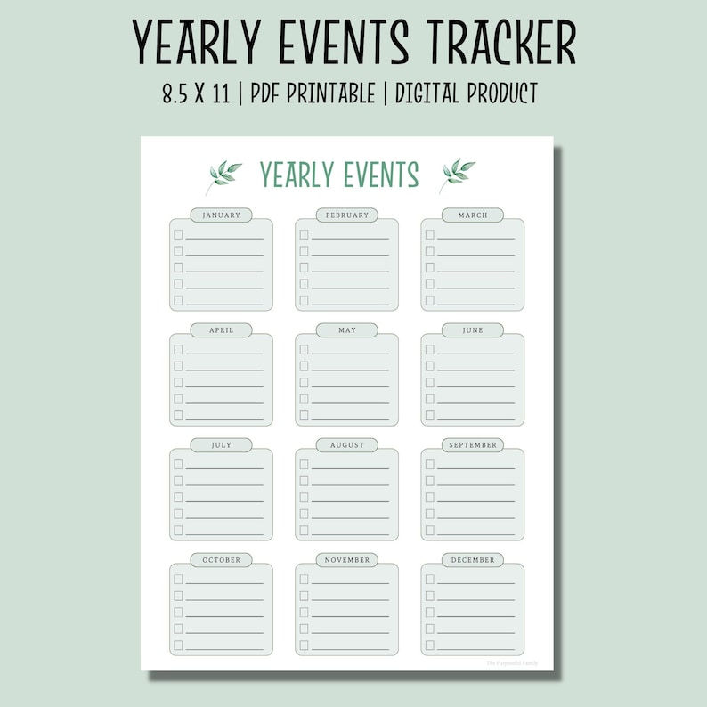 Yearly Events Planner | Annual Event Tracker Tracker | Birthday ...