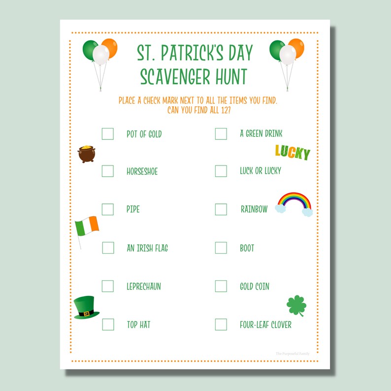St Patrick’s Day Scavenger Hunt for Kids | St Paddy’s Day Kids Activity ...