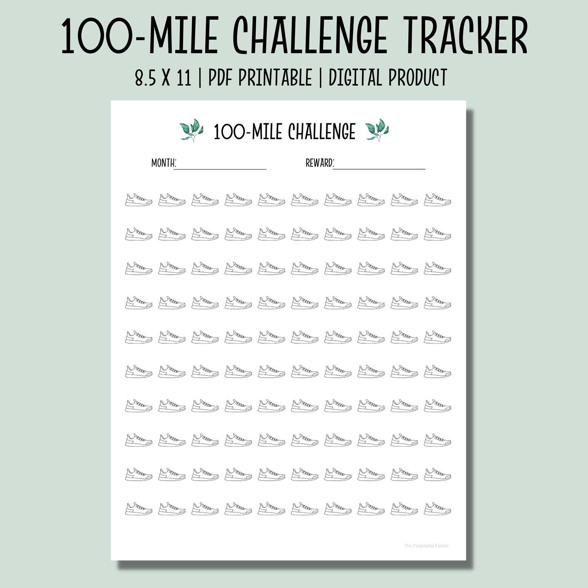 100 Mile Challenge Tracker Printable Running Tracker Walking Tracker Exercise Planner Workout