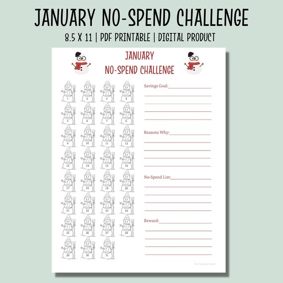 January No-Spend Challenge | No-Spend Month Printable | No-Spend Goal Tracker | Budget Planner