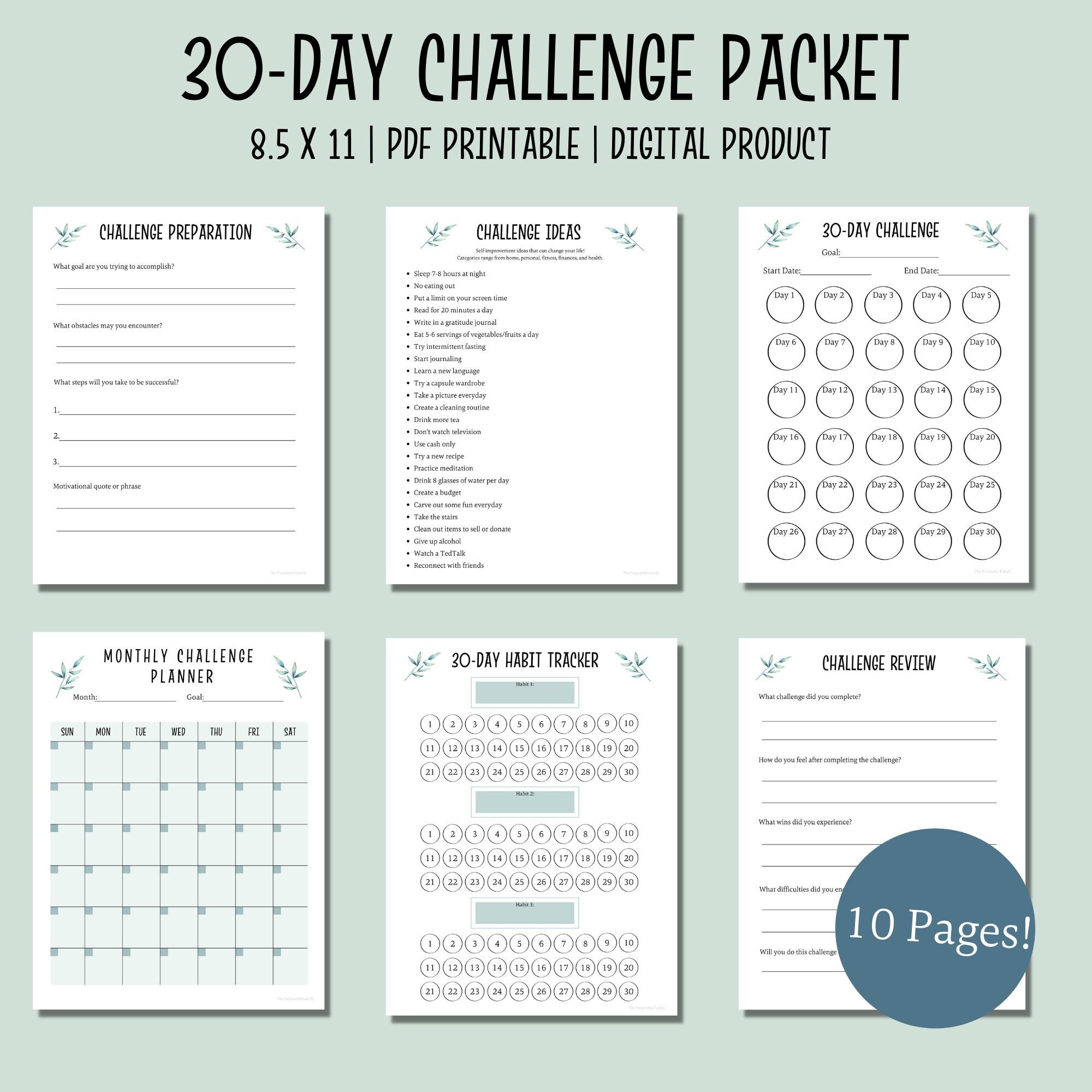 30 Day Challenge Tracker Printable Packet | PDF Habit Tracker | Goal ...