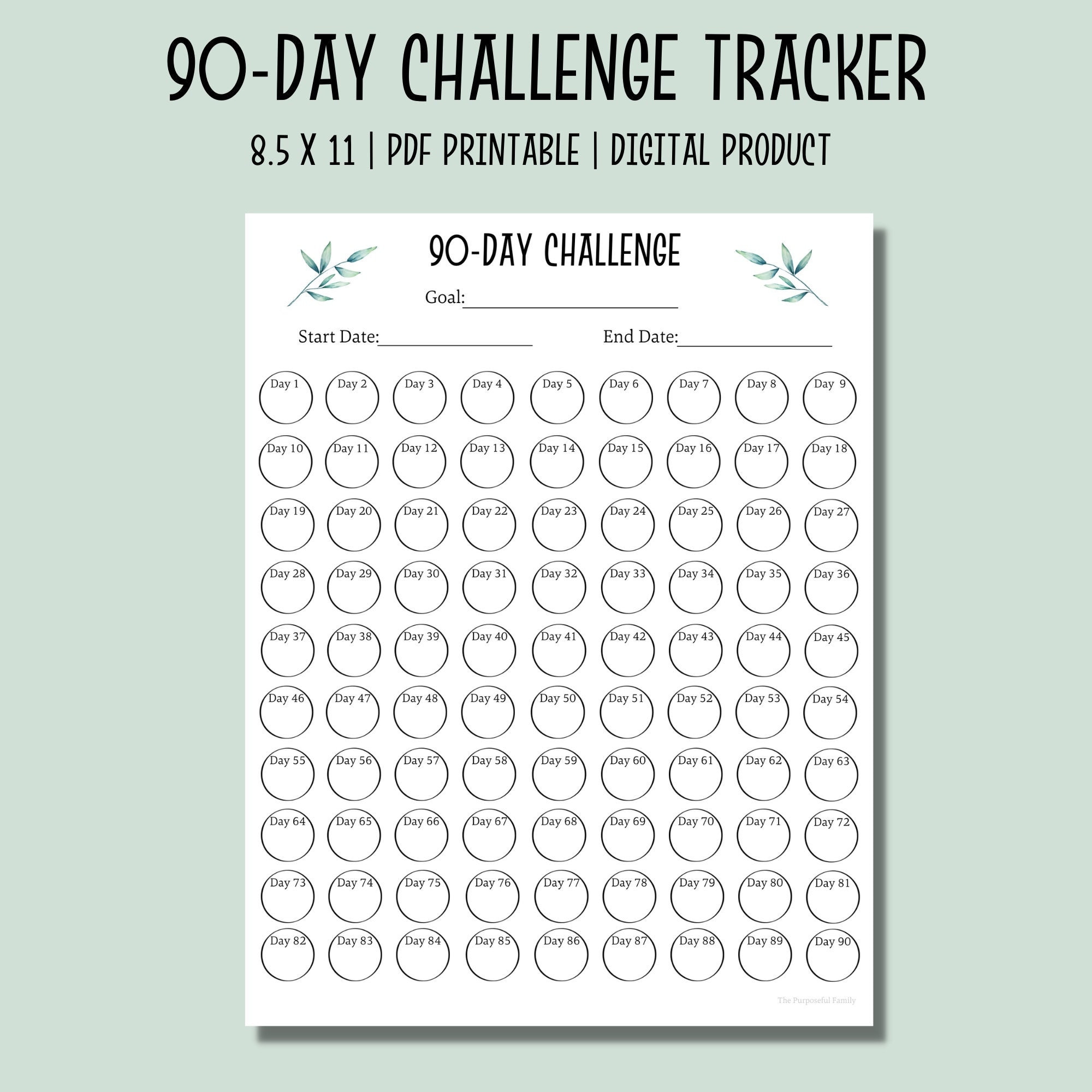 90 Day Challenge Tracker Printable PDF Habit Tracker - Etsy