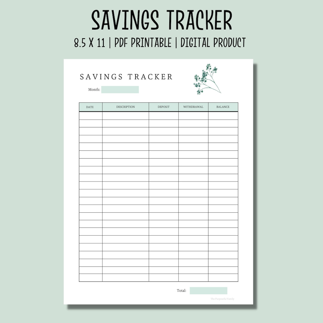 Savings Tracker Printable | Savings Goal Planner | PDF Savings Chart | Monthly Savings Fund - Etsy