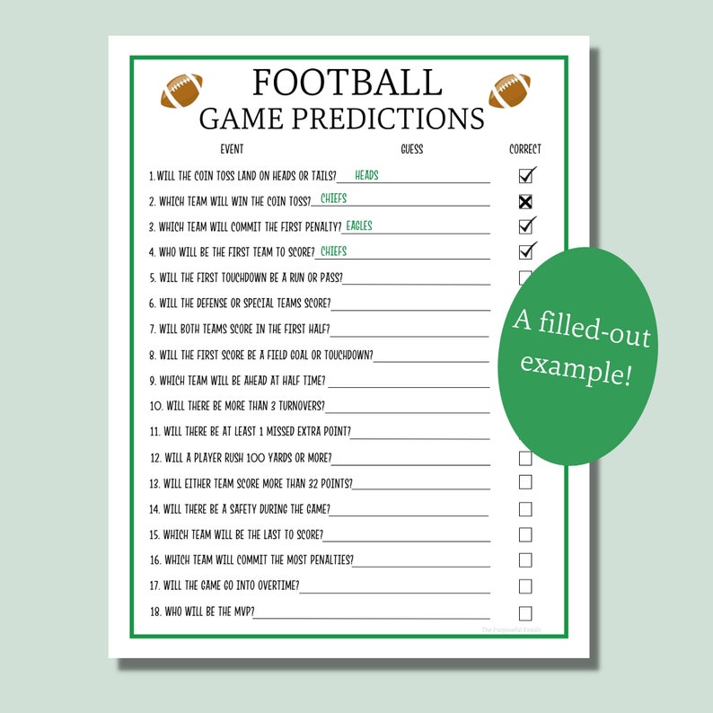 Super Bowl Predictions Game Printable Super Bowl Party Game Super Bowl