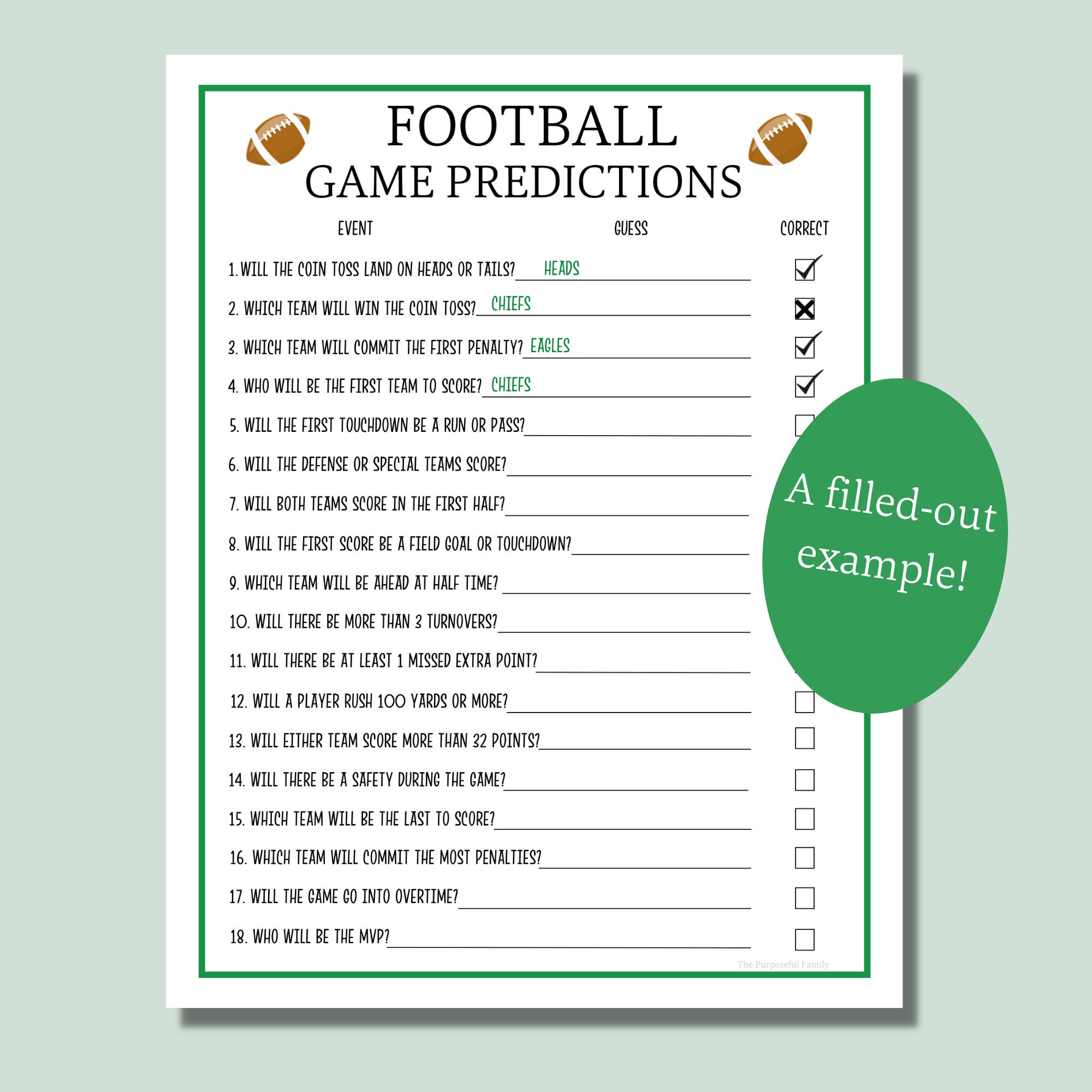 Super Bowl Predictions Game | Printable Super Bowl Party Game | Super ...