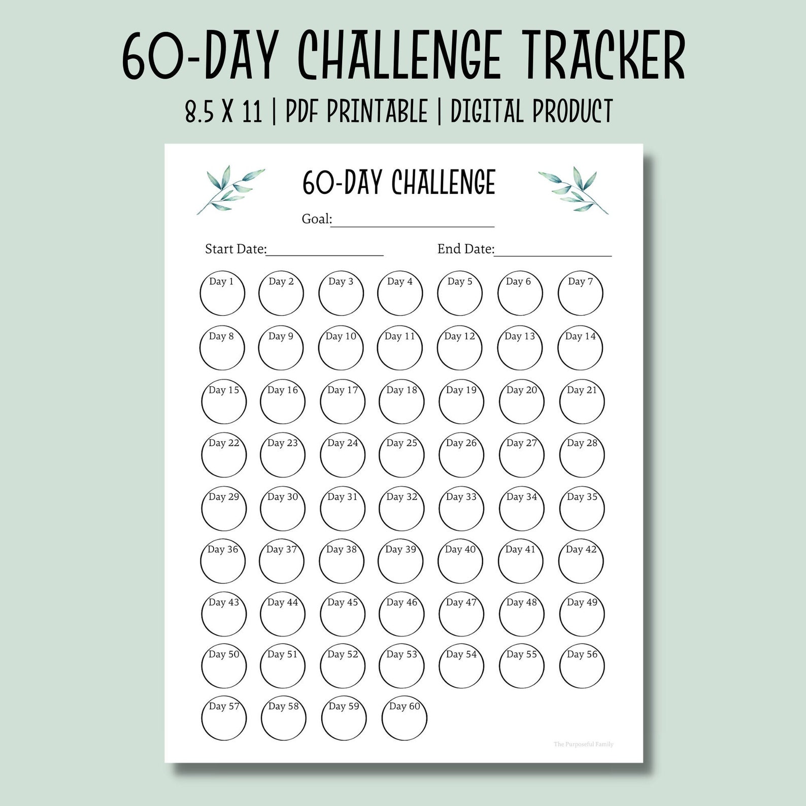 60 Day Challenge Tracker Printable PDF Habit Tracker Etsy