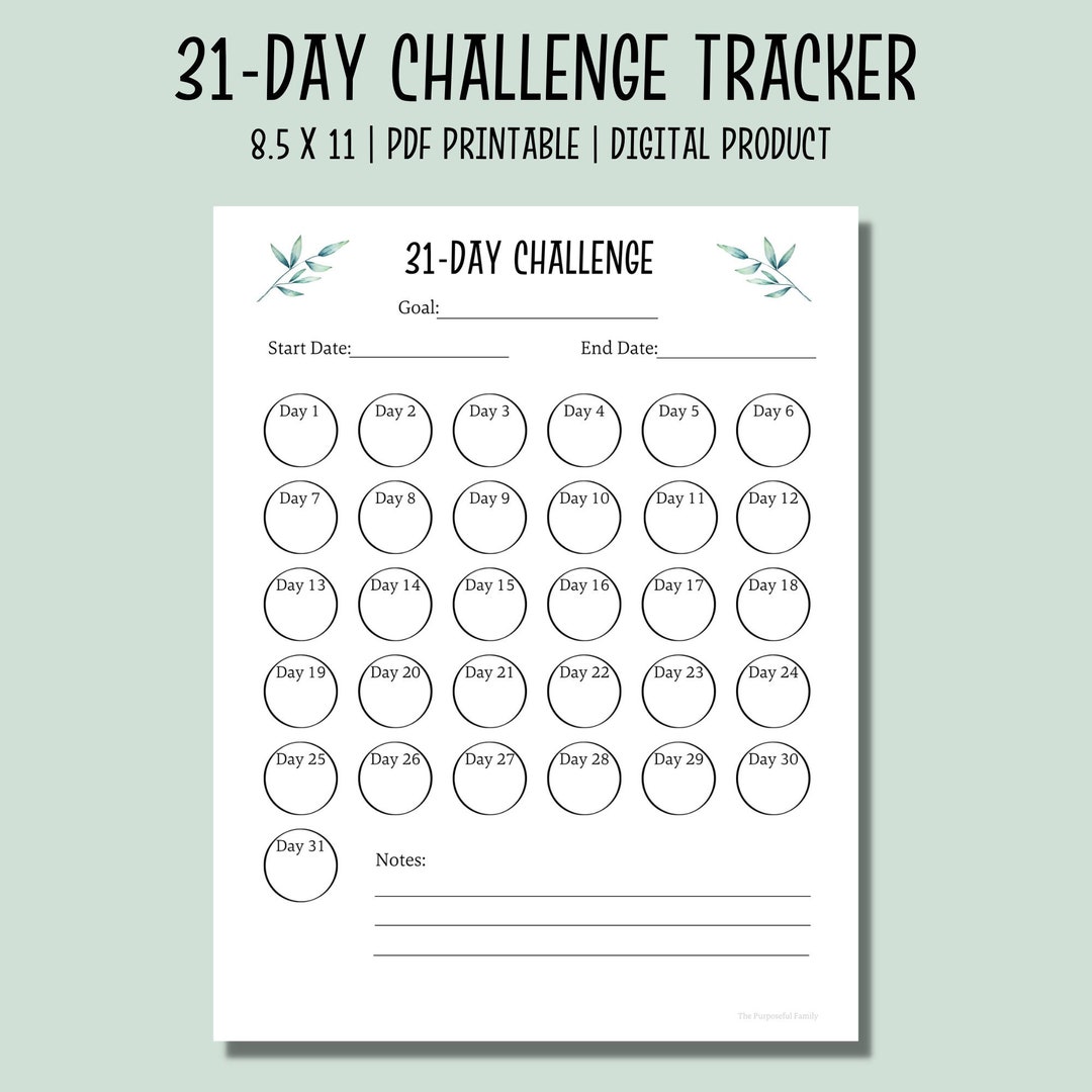 31 Day Challenge Tracker Printable | Habit Tracker | Goal Setting ...