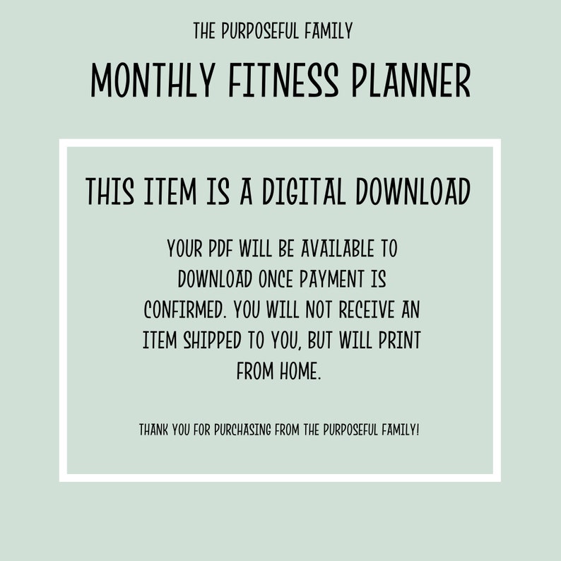 Monthly Fitness Planner PDF Printable Workout Calendar Etsy