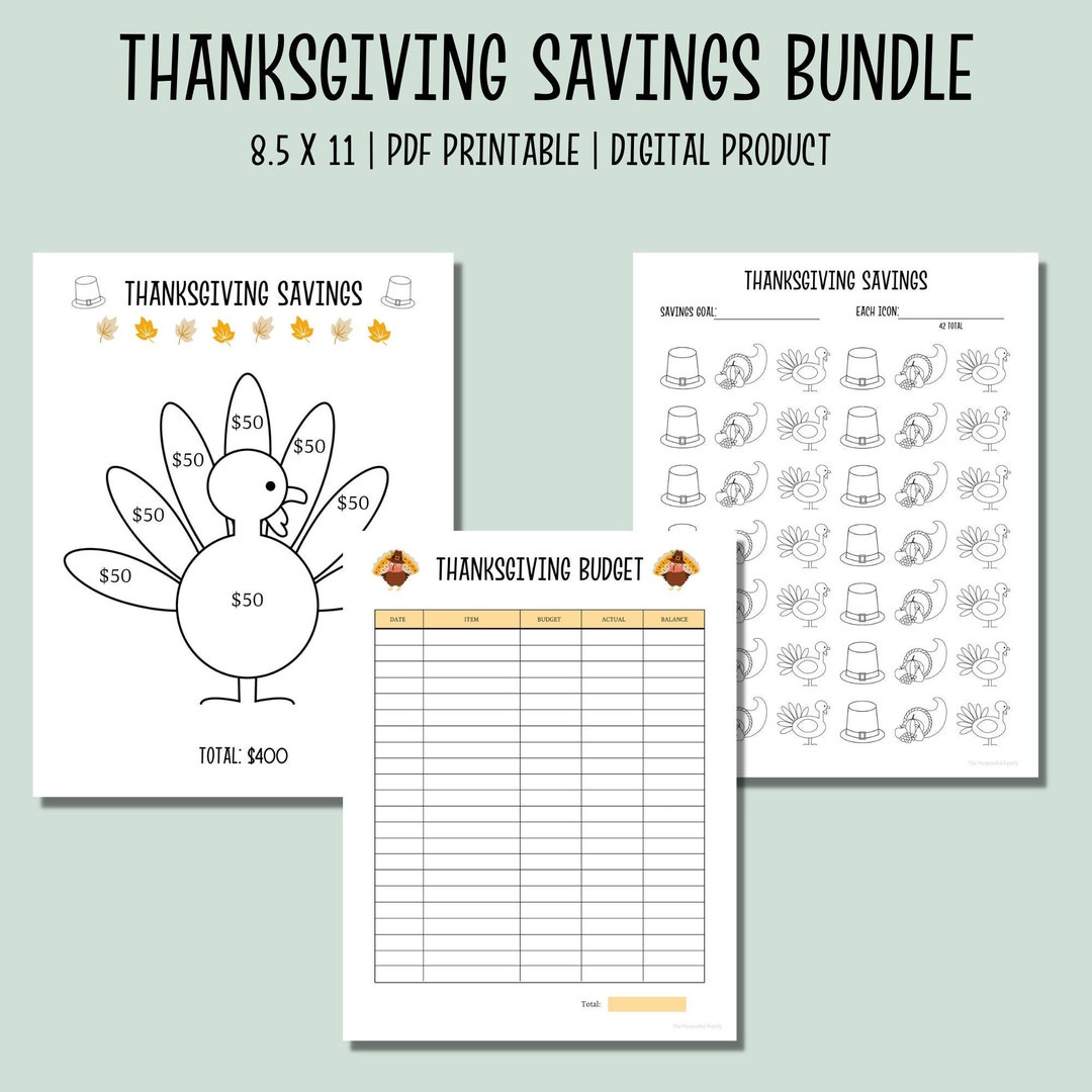 Thanksgiving Savings Bundle Printable | Thanksgiving Savings Tracker ...