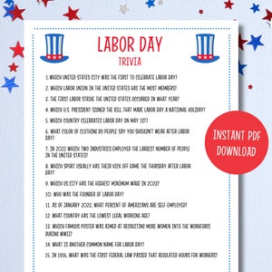 Labor Day Trivia Game | Labor Day Printable Party Games | Patriotic Games | America Trivia Game | Labor Day Party Game for Kids and Adults