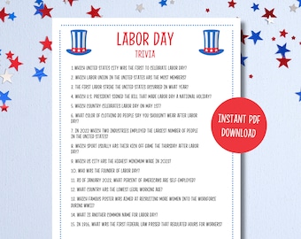 Labor Day Trivia Game | Labor Day Printable Party Games | Patriotic Games | America Trivia Game | Labor Day Party Game for Kids and Adults