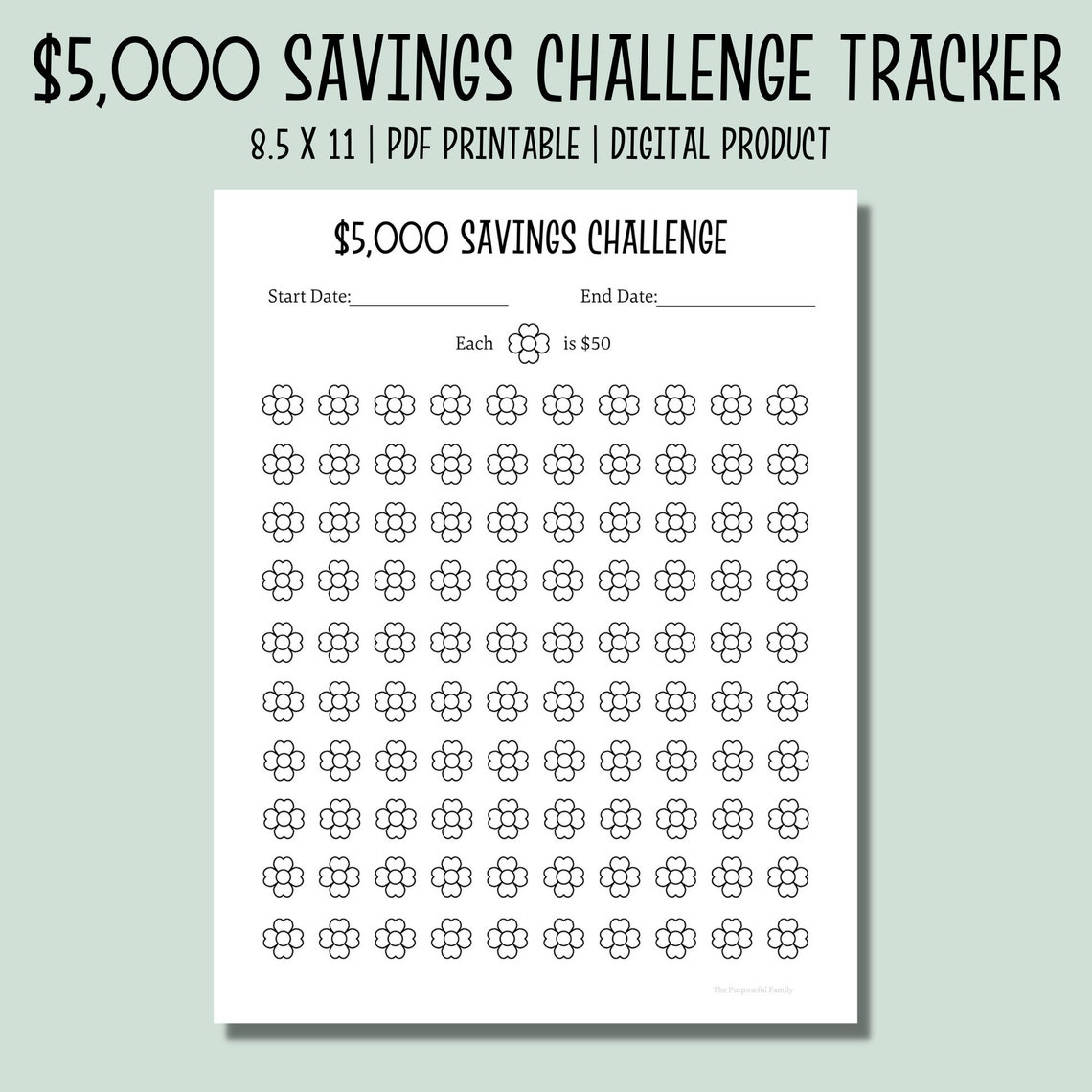 5,000 Money Saving Challenge | 5k Printable Savings Tracker ...