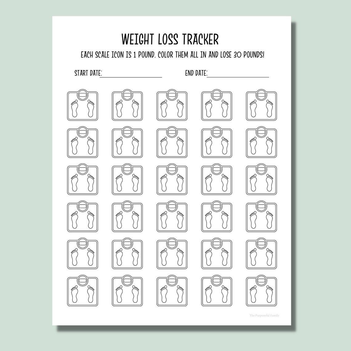 Weight Loss Tracker Printable | Weight Loss Goal Tracker | Weight Loss ...