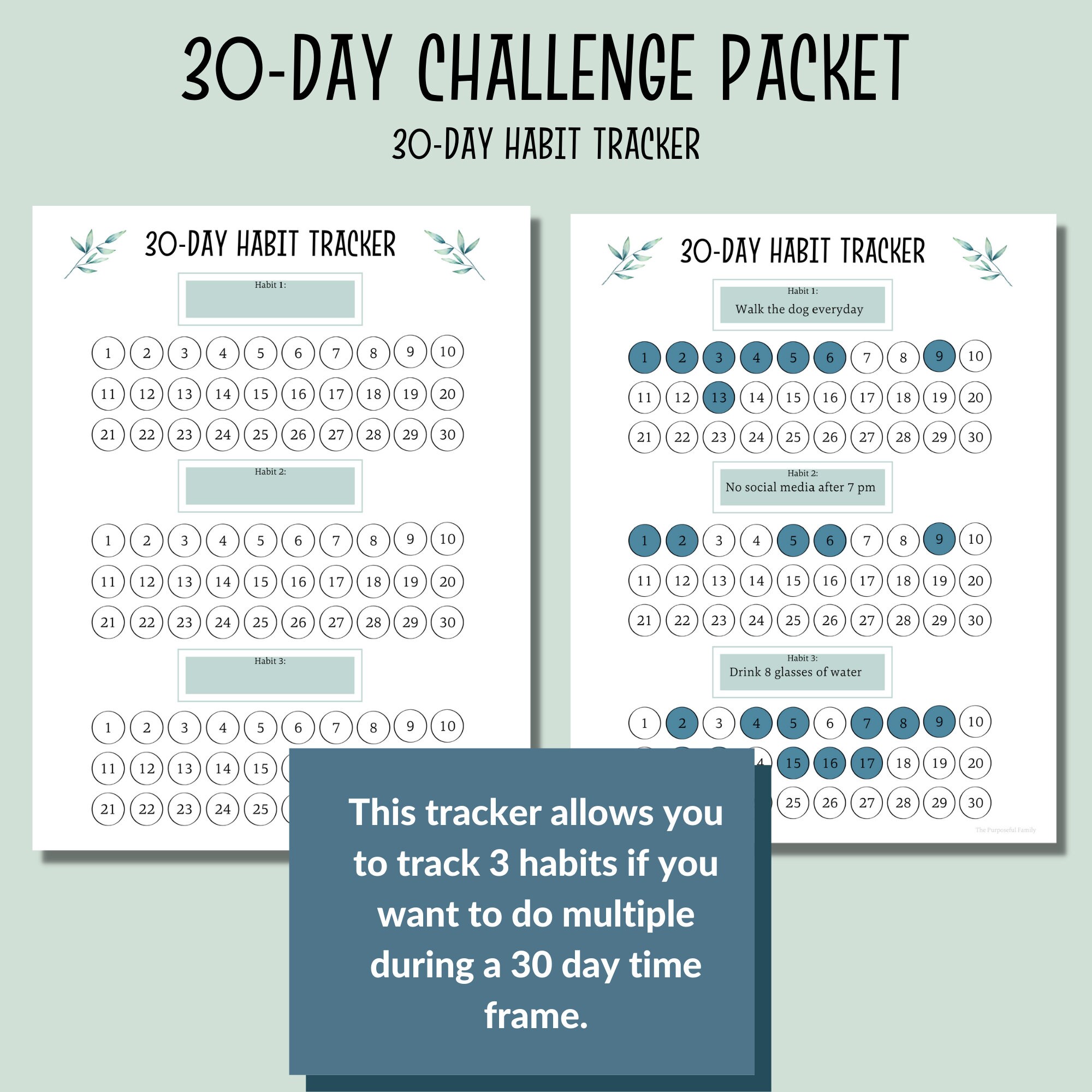 30 Day Challenge Tracker Printable Packet | PDF Habit Tracker | Goal ...