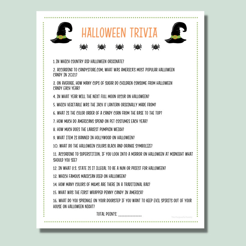 Halloween Trivia Game Halloween Printable Party Games Halloween Quiz