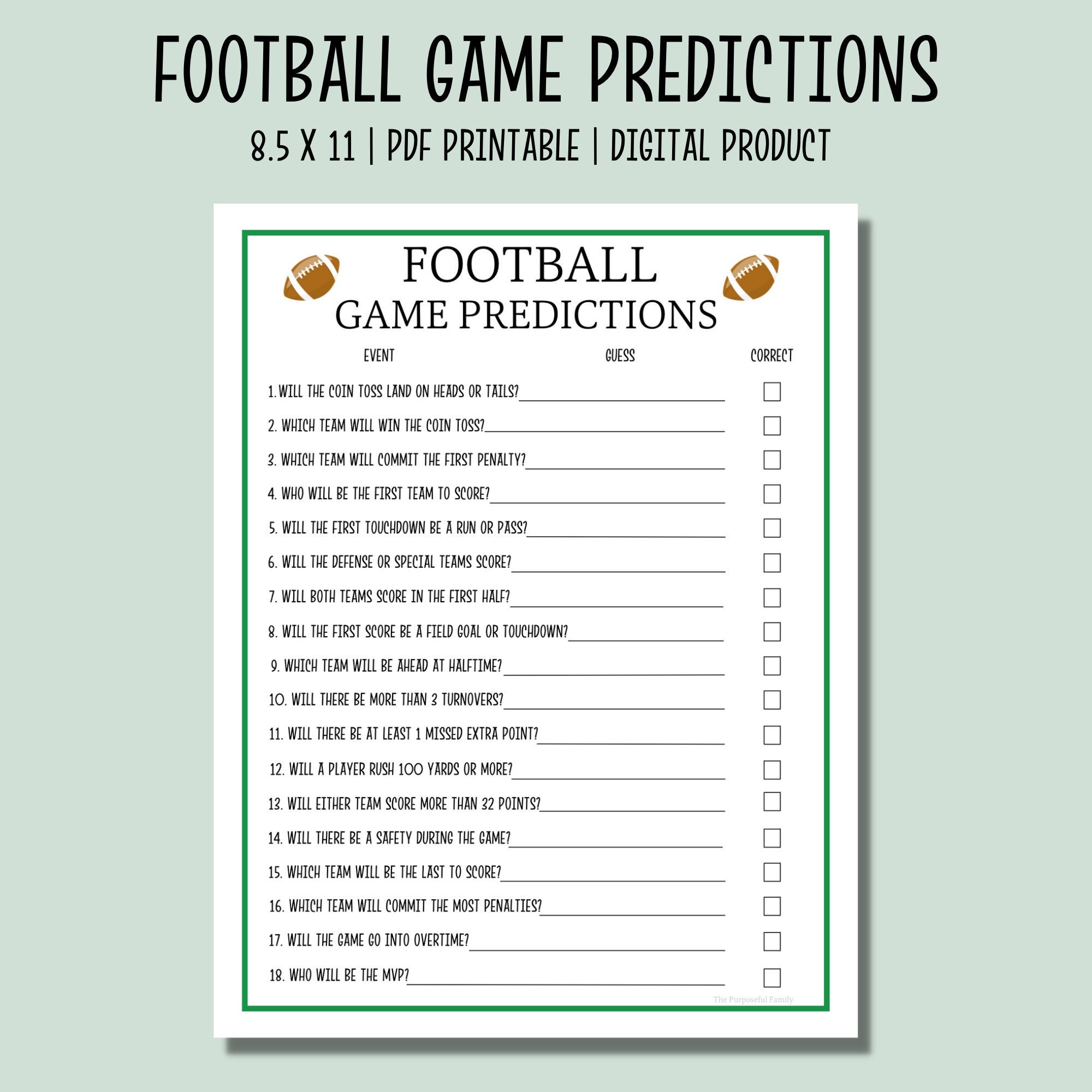 Super Bowl Predictions Game Printable Super Bowl Party Game Super Bowl 2025 Instant Download Game Football Betting - Etsy