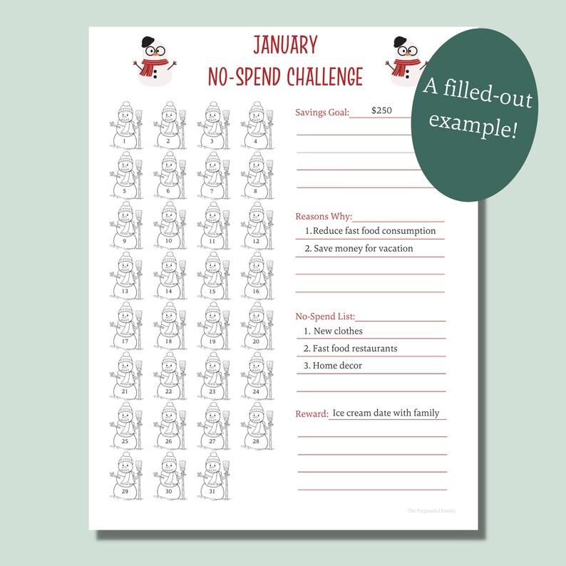 January No-spend Challenge | No-spend Month Printable | No-spend Goal ...