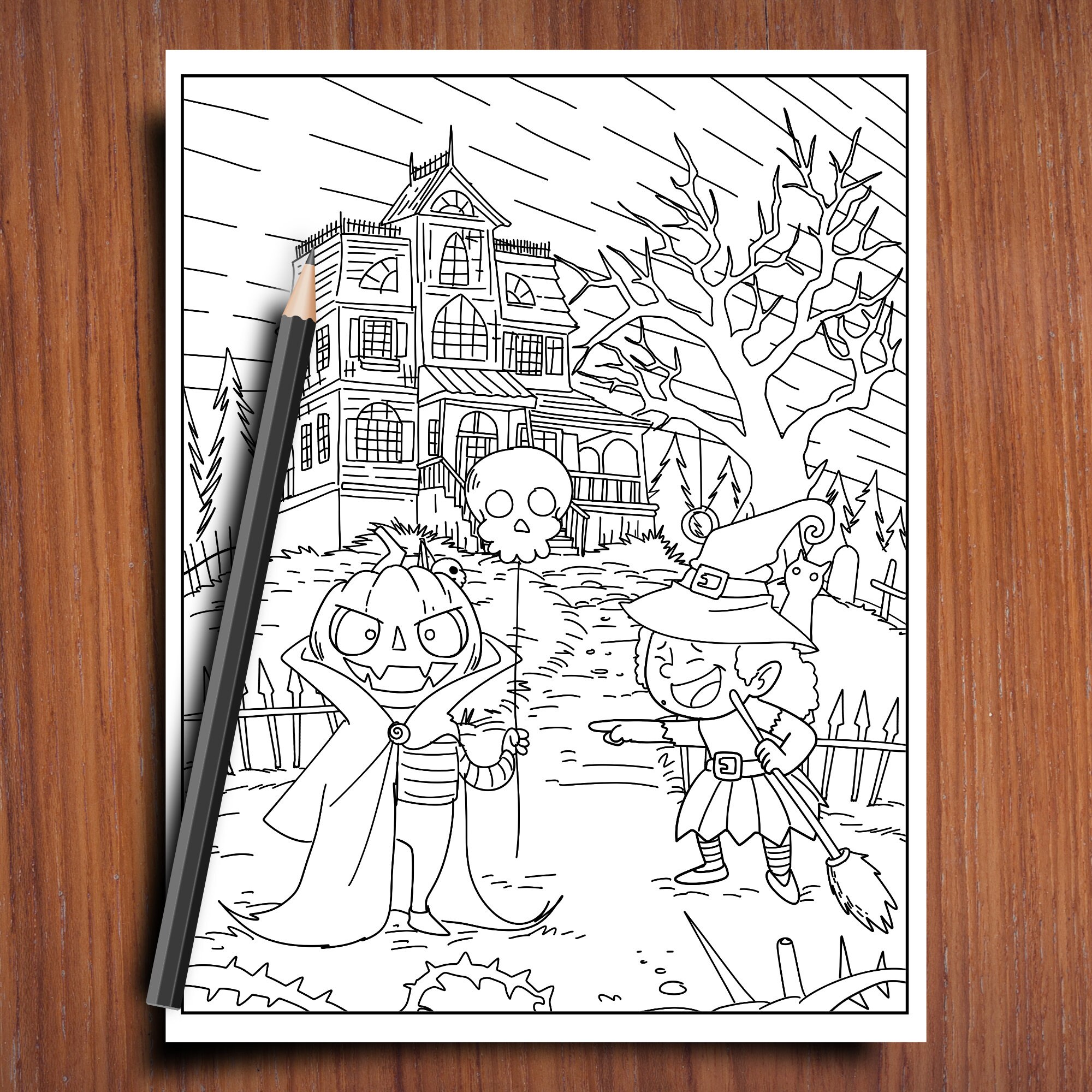 Halloween Coloring Page, Mummy, Creepy, Haunted House, Pumpkin, Trick