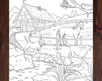 Farm Dog - Printable Adult Coloring Page from Manila Shine (Coloring book pages for adults and kids, Coloring sheets, Coloring designs)