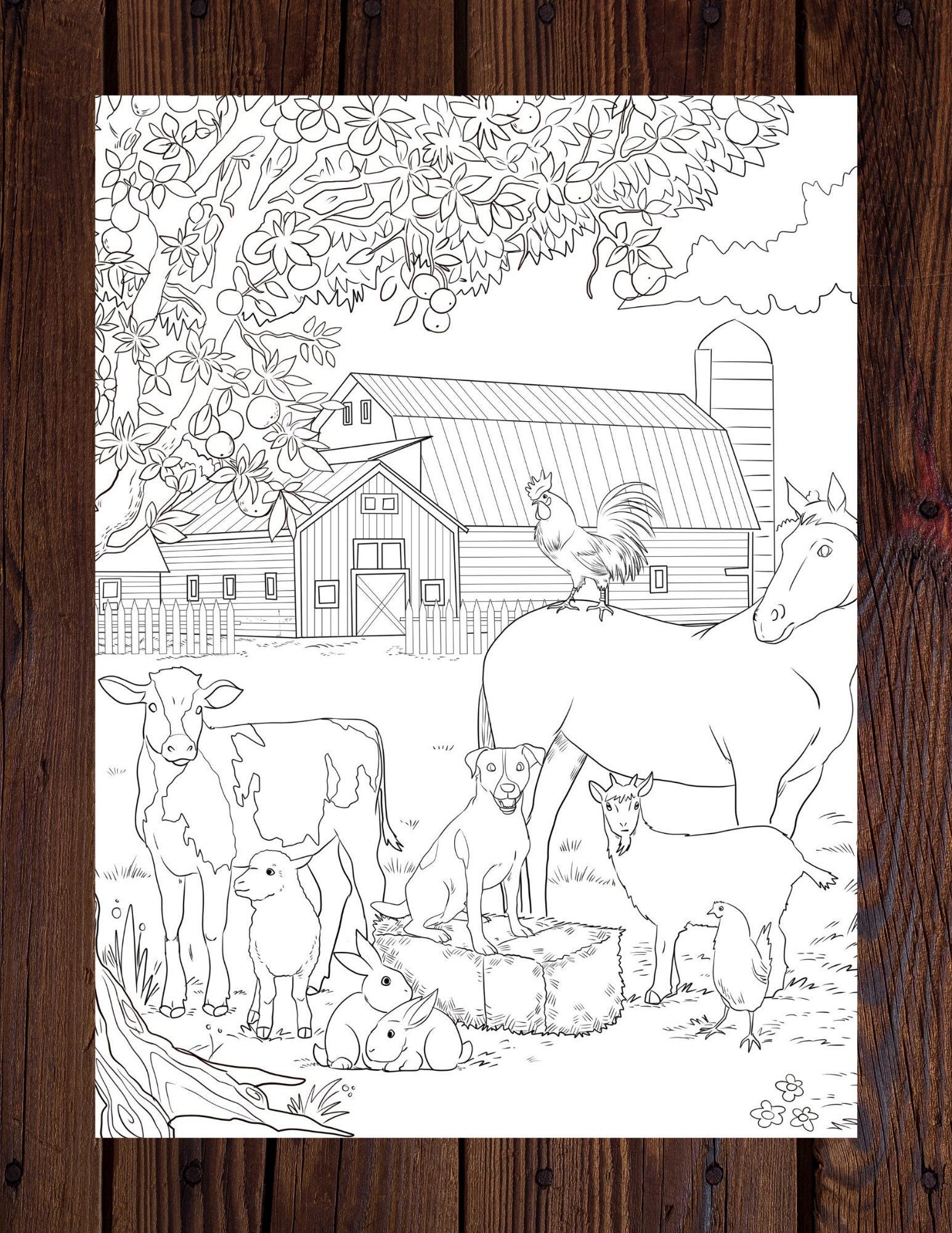Country Farm Printable Adult Coloring Page from Manila Shine - Etsy