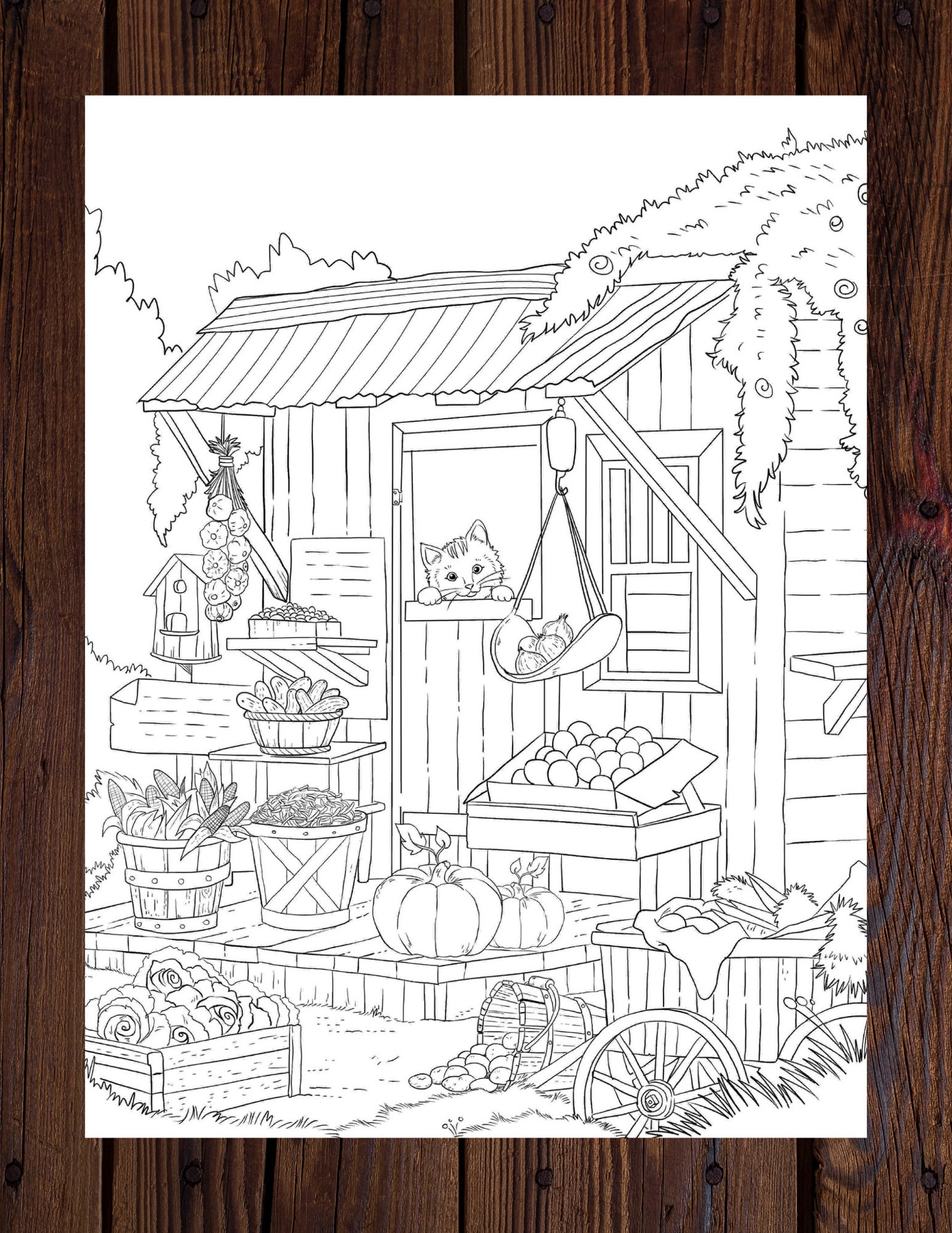 Farm Cat - Printable Adult Coloring Page From Manila Shine (coloring ...