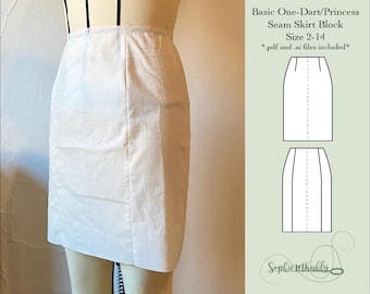 Basic Skirt Pattern / Women's Slim Fit One-Dart Skirt Digital PDF Sewing Pattern Block / size 2-14