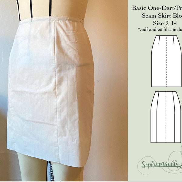 Basic Skirt Pattern / Women's Slim Fit One-Dart Skirt Digital PDF Sewing Pattern Block / size 2-14