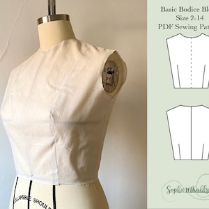 Basic Bodice Pattern \ Women&#39;s Slim Fit Bodice Digital PDF Sewing Pattern Blocks / Size 2-14