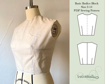 Basic Bodice Pattern \ Women&#39;s Slim Fit Bodice Digital PDF Sewing Pattern Blocks / Size 2-14
