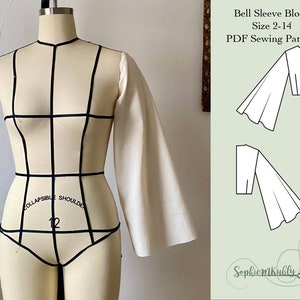 Flared Sleeve Pattern \ Women's Standard Fit Bell Sleeve Digital PDF Sewing Pattern Block / Size 2-14