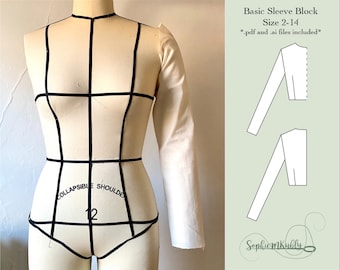 Basic Sleeve Pattern \ Women's Standard Fit Sleeve Digital PDF Sewing Pattern Block / Size 2-14