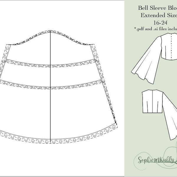 Plus Size Womens Standard Fit Bell Sleeve Block Digital PDF Sewing Pattern / Extended sizes: 16-24 / Plus Size Sleeve Sewing Pattern