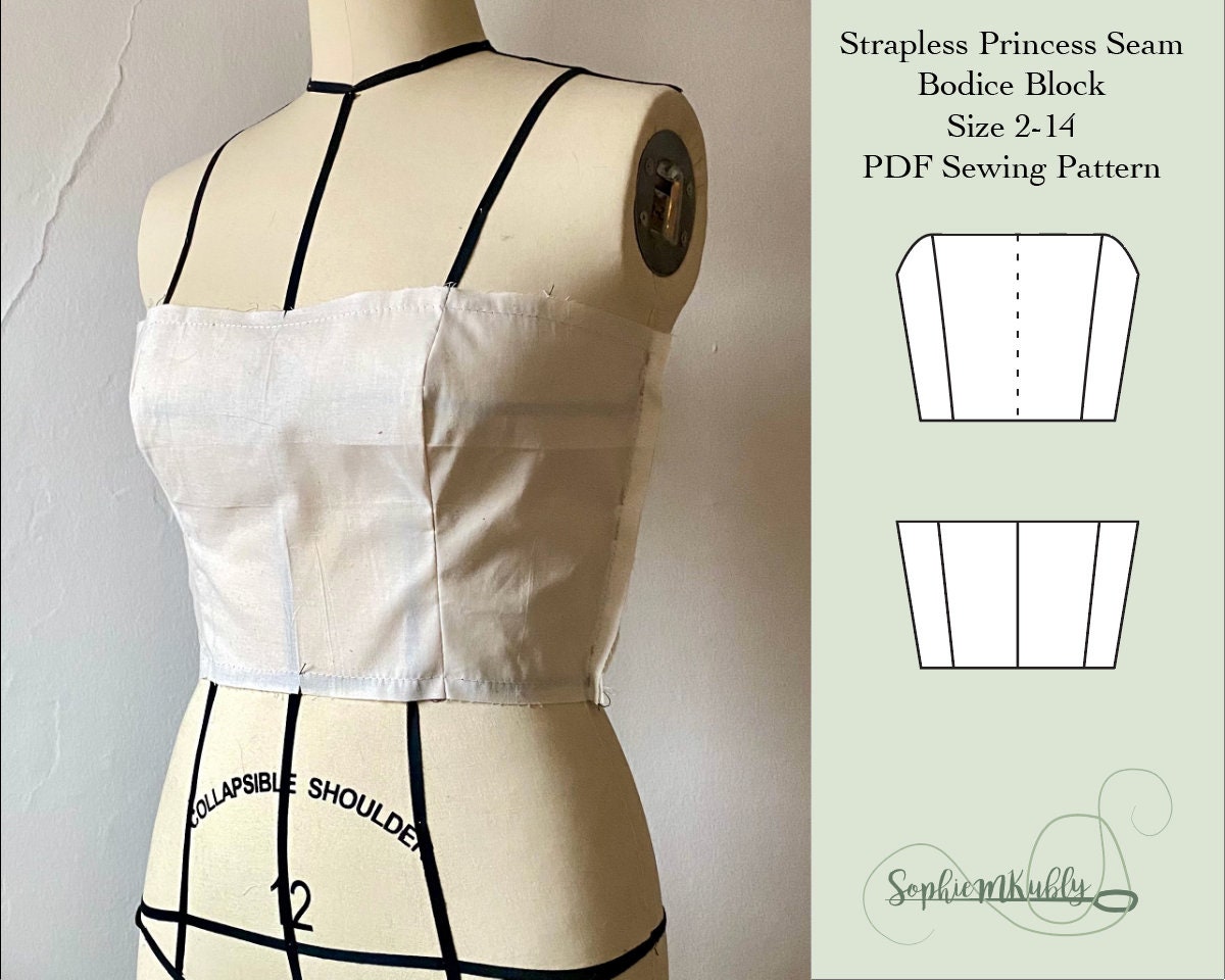 Strapless Bodice Pattern Womens Slim Fit Strapless Princess Seam Bodice  Digital PDF Sewing Pattern Block / Size 2-14 