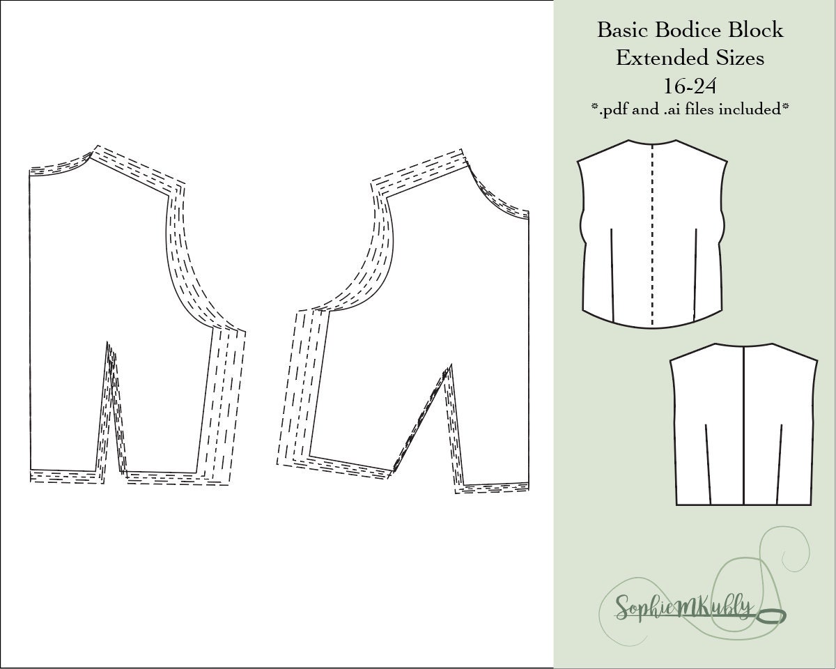 Plus Size Womens Slim Fit Bodice Block Digital PDF Sewing Pattern
