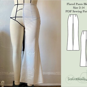 Flared Pants Pattern \ Women&#39;s Slim Fit Flared Pants Digital PDF Sewing Pattern Block / Size 2-14