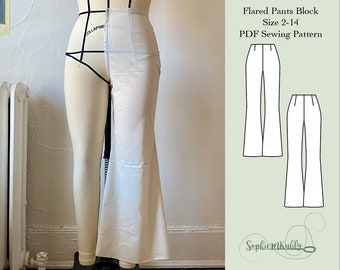 Flared Pants Pattern \ Women's Slim Fit Flared Pants Digital PDF Sewing Pattern Block / Size 2-14