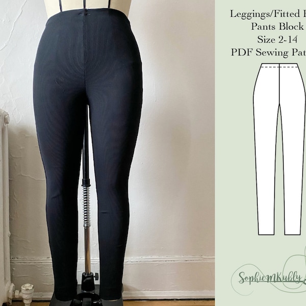 Knit Legging Pattern \ Women's Fitted Knit Leggings Digital PDF Sewing Pattern Block / Size 2-14