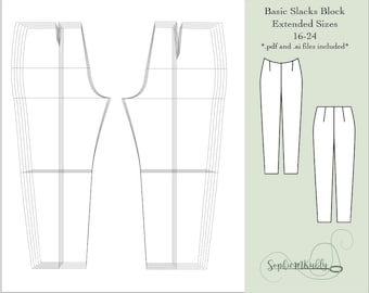 Plus Size Womens Slim Fit Slacks Digital PDF Sewing Pattern / Extended sizes: 16-24 / Plus Size Pants Sewing Pattern