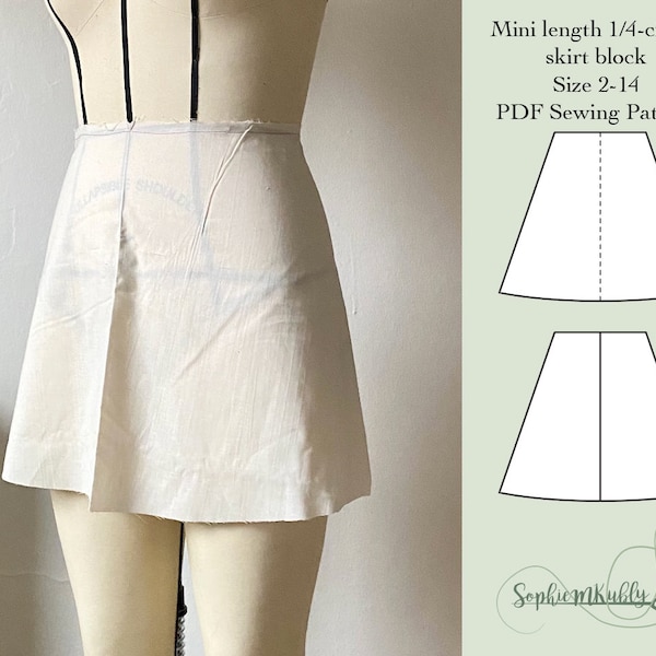 Fit and Flare Mini Skirt Pattern \ Women's Slim Fit Mini Quarter Circle Skirt Digital PDF Sewing Pattern Block / Size 2-14