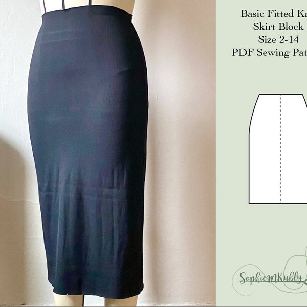 Knit Skirt Pattern / Women's Fitted Knit Skirt Digital PDF Sewing Pattern Block / size 2-14