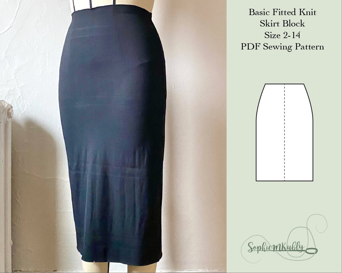 Knit Skirt Pattern Women s Fitted Knit Skirt Digital PDF Sewing Pattern Block Size 2 14 Etsy Canada