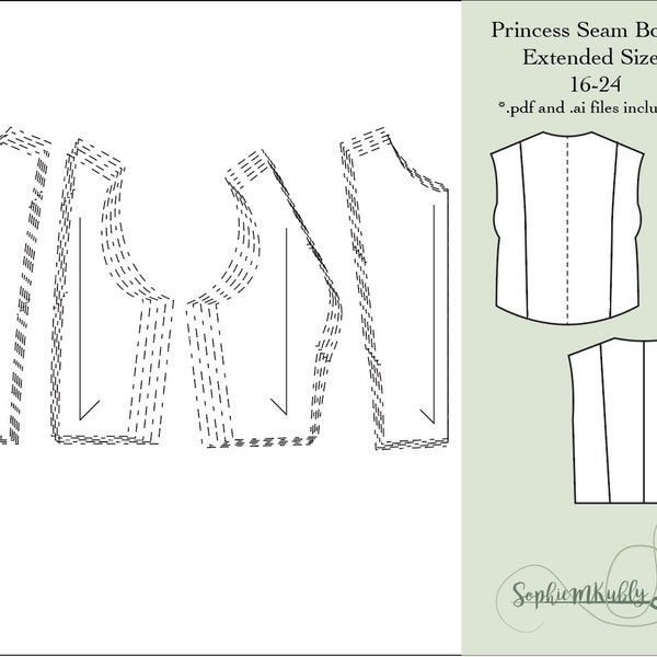 Plus Size Womens Slim Fit Princess Seam Bodice Digital PDF Sewing Pattern Blocks / Extended sizes: 16-24 / Plus Size Shirt