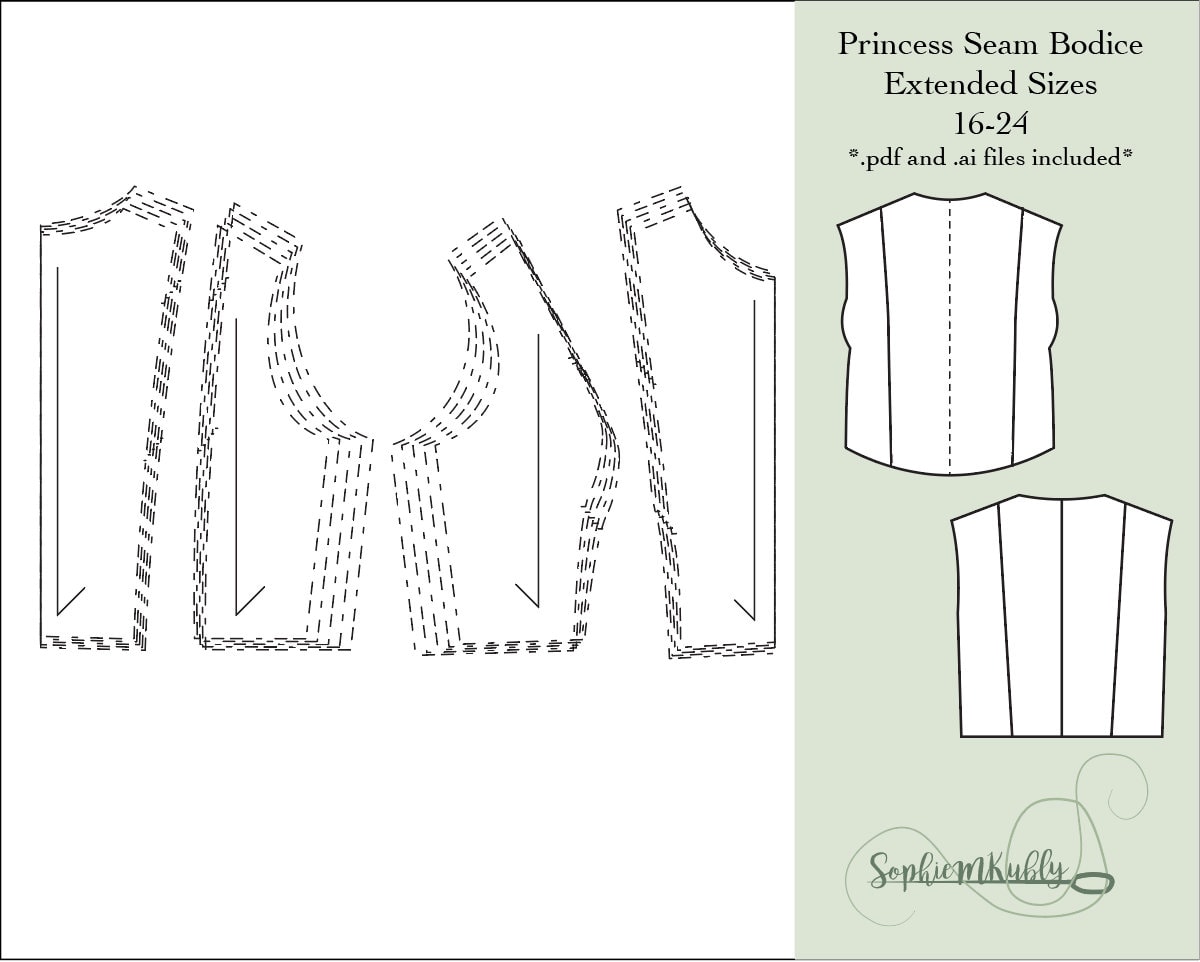 Plus Size Womens Slim Fit Princess Seam Bodice Digital PDF Sewing