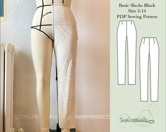 Basic Pants Pattern \ Women's Slim Fit Slacks Digital PDF Sewing Pattern Block / Size 2-14